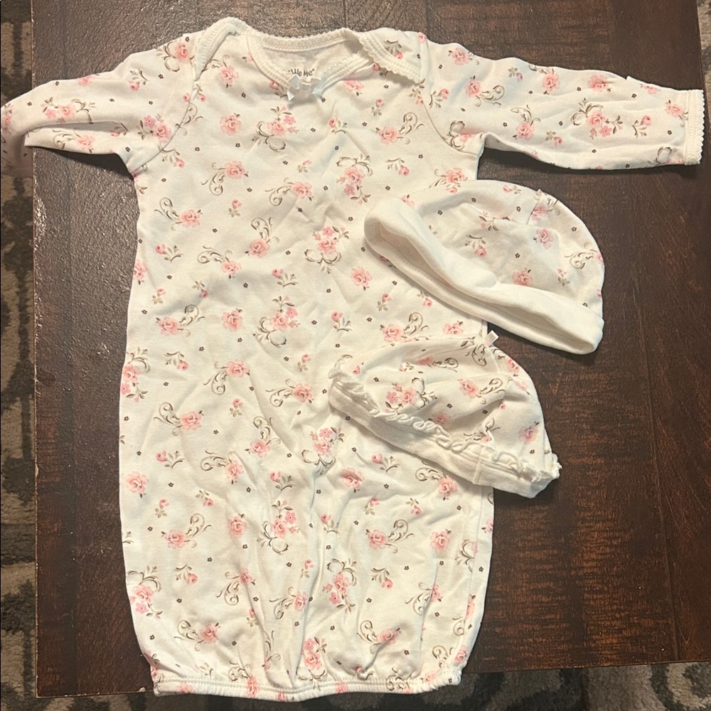 Little Me Pink Floral Sleep Sack Set + 2 Matching Hats